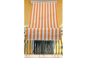 TATA HOME Tenda da Sole con Kit Ganci e Anelli in Tessuto a Righe Resistente da Esterno o Balcone Misura cm 140x250 Dis.1 Arancio