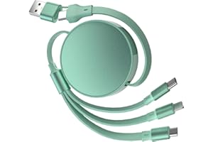 QRENINV Multi Charger Cable USB A/C, 6 in 1 PD 60W Retractable Multi Charging Cable, Multiple Fast Charger Cable with Micro USB Type C Port for 16 Pro, 16 Plus, MaBook, Pad, Galaxy (Mint Green)