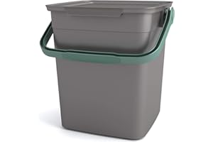 ‎KETER Curver Kis Smart Bio Komposteimer 9L mit Deckel und Henkel, grau/grün, 25.5 x 23 x 25 cm