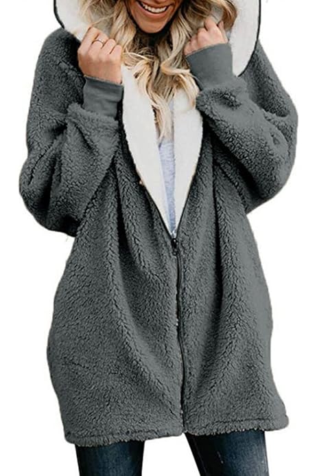 Giacca In Pile Donna Con Cappuccio - Felpa Sherpa Teddy Calda Per Inverno - Foto 11