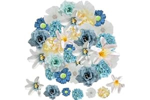 JOZMMZEOOA 40 Pezzi Fiori Finti per Decorazioni,Vari Colori Fiori Artificiali Fiorellini Bomboniere Fiori Finti da Interno per Torte Decorativi,per Fiorellini Bomboniere (Colore blu-grigio)