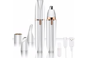 VEROA 4-in-1 Eyebrow Trimmer & Facial Hair Remover for Women,Rechargeable and Waterproof Nose Trimmer Ladies Painless Epilator, for Nose Ear Eyebrow Peach-Fuzz Lips Chin (White)