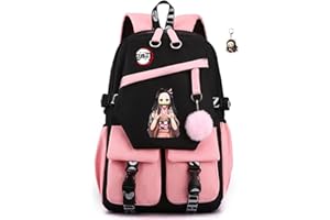 SPIRTUDE Nezuko Sac à dos Anime Sac à dos Sac à dos Sac à dos Cosplay Sac à dos pour ordinateur portable avec porte-clés