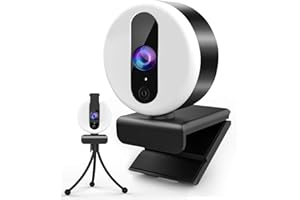 OVIFM Webcam 2K con microfono per PC, luce ad anello Web Cam USB con copertura e treppiede per PC/MAC/Laptop/Desktop, HD Webcam Streaming per YouTube,Skype,apprendimento, videoconferenze e videochiamate