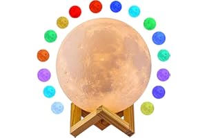 Tigtak Moon Lamp with 16 Colors LED Night Light with Stand Time Setting Touch with Remote Control and USB Rechargeable 3D Printing Moon Light Lamps for Gifts (15cm)