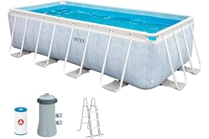 Intex Piscina Desmontable Rectangular Chevron Prism Frame Premium, Medidas 400x200x100cm, Capacidad 6.836 litros, Material Resistente Triple Capa, Incluye: depuradora y Escalera (55259)