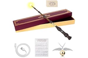Hojalis Bacchetta magica, bacchetta magica luminosa da 37 cm, con carta incantesimo, biglietto per stazione e collana, ricarica USB, bacchetta magica di sambuco, bacchetta magica per Halloween