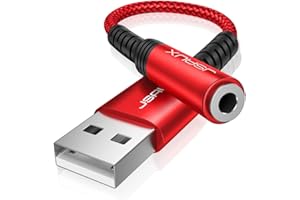 JSAUX Adaptateur USB Audio vers Jack 3,5mm Carte Son Externe USB pour Casque Audio Micro TRRS Enceinte Haut Parleur Compatible avec PS4, PS5, Casque, Windows, Linux,Mac, PC-Rouge