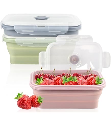 Lovesmile Foldable Container, 2 Stück Collapsible Food Container, 800 ML Faltbare Lunchbox, Faltbare Frischhalteboxen mit Deckel, Geeignet für Camping Picknick Büro Küche（Blau+Rosa） Sport & Freizeit
