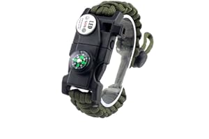 MANSWILL Adjustable Survival Bracelet, 7 Core Paracord 20 in 1 Emergency Sports Wristband Gear Kit with Waterproof LED SOS Light, Compass, Rescue Whistle, Fire Starter Multi-tool for Wilderness Adventure