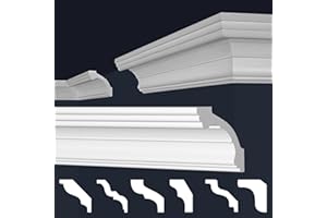 MARBET DESIGN Marbet Plinthes de plafond en polystyrène XPS - Plinthes en stuc de haute qualité, légères & robustes, au design moderne - (2 mètres E-34-80x80mm) XPS Stuck