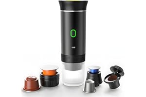 Winwj Machine à Cafe Portable, cafetière portable électrique à batterie, machine a espresso 12V pour camping, voyage et voiture, auto-chauffante, compatible café moulu et capsules NS