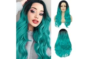 ‎SIUDUS Siudus Schwarz bis Teal Blau Lange Lockige Perücken für Frauen Mittelteil Wellige Welle Haar Perücke Hitzebeständige Faser Cosplay Halloween Perücke