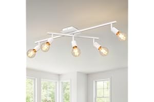 LVWIT Faretti Orientabili Bianco, Faretti Soffitto con 5 Attacco E27, Faretto da Interno Moderna, Lampadario Faretti per Barra, Salotto, Cameretta, Cucina,Corridoio Illuminazione (Senza Lampadina)