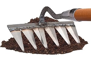 LINGJIONG Rastrello per erbacce da giardino, in metallo, 4/5/6/7 denti, rastrello da giardino, rastrello per , diserbo, pietra, ghiaia, radice e rastrello da giardino