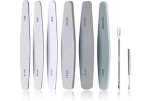 URAQT - Juego de 8 limas de uñas profesionales, 6 lima de uñas de doble cara + 2 piezas de empujón de cutículas metales, conjunto de lima de uñas semipermanente para hogar, manicura cosmética salón