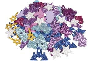 Rayher 30230000 Moosgummi Märchen Mix Glitter, 3 - 4 cm, 80 Stück, selbstklebend, Farben/Motive gemischt, Glitter Schaumstoff Sticker, Moosgummi-Aufkleber, zum Dekorieren, Bunt