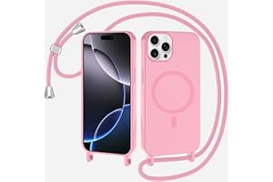 SLWYF Magnetic Mobile Phone Chain for iPhone 14 Pro Max Case with Strap, Mobile Phone Case Compatible with MagSafe, Silicone Rope Necklace Mobile Phone Case, PU Shockproof with Removable Cord for
