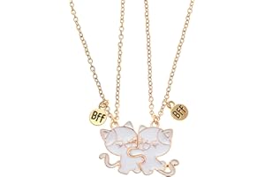 KEMUZ 2 pezzi collana con ciondolo gatto abbinato, collane BFF dell'amicizia collana di amicizia gatto in acciaio inossidabile BFF, regalo di gioielli per amicizia, per amici,amanti(oro)