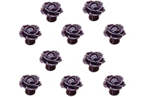 MEDIGY Fleur Rose Poignée de porte en céramique Commode Armoire de cuisine Placard Tiroir Poignées Lot de 10 pack,Violet