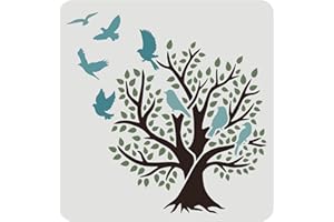 FINGERINSPIRE Tree of Life and Birds Stencil 30x30cm Tree Birds Pattern Washable Reusable Mylar DIY Art Craft Painting Template Chalk Signs Natural Plant Stencils for Painting Craft Window Wall