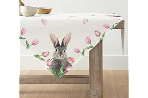 ‎ARTOID MODE Artoid Mode Tulpe Hasen Ostern Waschbare Tischwäsche, Saisonaler Frühling Küche Tisch Dekoration Drinnen Urlaub Party Dekor 85x85 cm