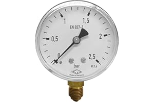 EMPEO by Messbo Manometer, NG 63 0-2,5 bar, 63mm Durchmesser, G1/4 Zoll Anschluss unten, Rohrfedermanometer, Gehäuse aus Stahl