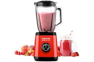 Taurus - Batidora de vaso Optima Easy 1500W | Jarra de tritan 1.5L | 2 velocidades + Turbo | Cuchillas de 4 filos | Procesador alimentos profesional | Blender Licuadora | Batidos y smoothies