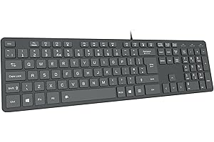 B.FRIENDIT Slim USB Wired Keyboard, Soft Touch and Quiet Key for PC, Laptop and Computer, Full Size QWERTY UK Layout - Black