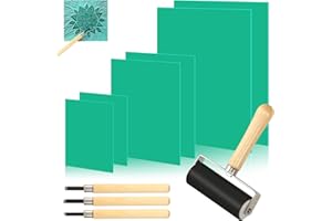 DELAESI 10 PCS Lino Printing Kit Including 6 PCS A4 A5 A6 Lino Sheets 3 Lino Cutting Tools 1 Lino Roller Lino Cutting and Printing Kit for Printmaking Lino Printing Art and Craft