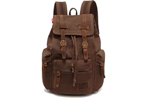 AUTUMNDEER Vintage Unisex Casual Leather Backpack Canvas Rucksack Bookbag Satchel Hiking Backpack Travel Outdoor Shouder Bag