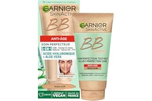 GARNIER Skin Active - BB Crème Anti-Âge - Soin Perfecteur Tout-En-1 - Raffermit & Hydrate - FPS 25 - Acide Hyaluronique & Aloe Vera - Vegan & Cruelty Free - Tous Types de Peaux - Teinte Medium - 50 ml