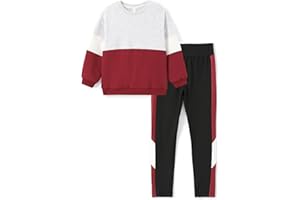 PATPAT Tuta Bambina Ragazze 2 Pezzi: Felpa Girocollo Colorblock + Leggings Sportivi Elasticizzati, Completo Sportivo per Scuola Jogging Allenamento Tempo Libero Autunno Inverno, 5-14 Anni 110-164 cm