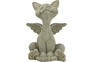 JFSM INC. Trauer-Denkmal Graue Katze Engel Figur mit Engelsflügeln Katze Verlust Beileidsgeschenk - Happy Cat Collection - Katzen-Trauergeschenke, Katzen-Denkmal