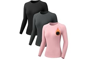Orrfreer 3 Pack Thermal Base Layer Women Fleece Long Sleeve Compression Shirts Ladies Thermal Tops for Running Ski Hiking