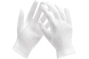 HOKIAMCN 100% Cotton Gloves for Eczema,1 Pairs White Cotton Moisturizing Gloves Over Night Bedtime | Cosmetic Inspection Premium Cloth Quality | Dry Sensitive Irritated Skin Spa Therapy Secure Wristband