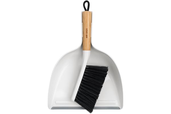 MR.SIGA Ensemble Pelle et Balayette, Petite Pelle Balayette de Table avec Manche en Bambou, Petit Balai Ramasse Poussière, Blanc