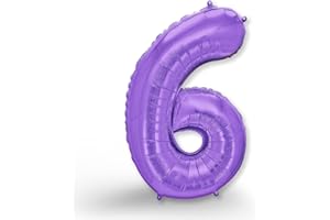 FUNXGO Globo de aluminio número 6, color lila, gigante, 100 cm, vuela con helio, 6 globos, decoración para cumpleaños, fiestas, bodas