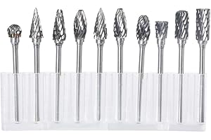 KATUR HSS Carbide Rotary Burr Set 10 Pieces Double Pattern Tungsten Steel Solid Single Cutter and Rotary Tool, Engraving, Wood Working Tools (2.35mm Shank Dia, 40mm Length)