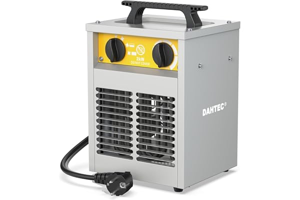 DAHTEC Industriel Chauffage électrique 2000W Renforcé - Carcasse Acier - Portatifs pour Chantiers - Chauffage Soufflant - Thermostat & Protection Surchauffe - Idéal Chantier/Garage/Serre Agricole