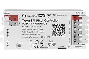 GLEDOPTO Controlleur LED SPI WiFi Tuya 15A, Compatible Alexa Google Assistant, Synchronisation Musicale, pour Ruban RGB RGBW RGBCCT 1000 LEDs Max