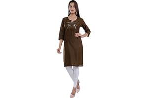 Ramkudi Indisches Damen einfarbiges besticktes Baumwoll-Top Kurti