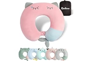 ‎GENTLEPAW Gentlepaw Nackenhörnchen, Nackenkissen Kinder für Reise in Flugzeug, Auto, Zug, Memory Foam Reisekissen Erwachsene, U-förmiges Kissen mit niedlichem Tiermotiv, Kopfkissen Abnehmbarer Bezug (Rosa)