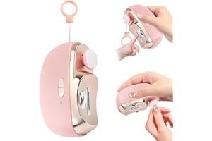 KQLHLHDYZ Cortaúñas eléctrico, pulidor de uñas, cortaúñas automático 2 en 1 con luz LED y almacenamiento de restos de uñas, recortador de uñas automático para niños, adultos y personas mayores (rosa)