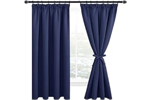 JuFang Vorhänge blickdichte vorhänge mit kräuselband verdunkelungsvorhang thermovorhang kälteschutz gardinen Wohnzimmer Vorhang Dunkelblau 2er Set 183x117 cm(HöhexBreite)