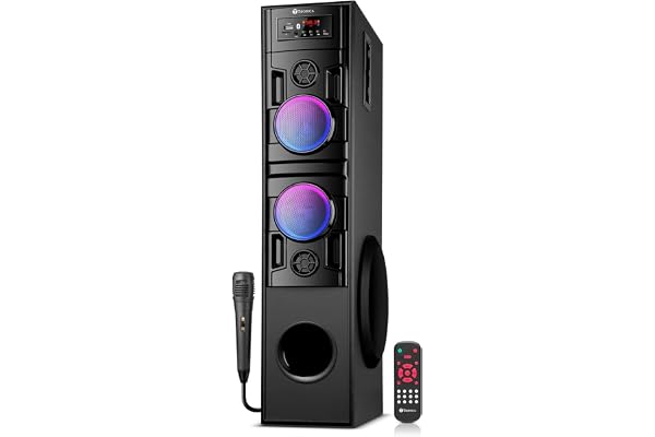 TRONICA 55W Banjo-III Bluetooth Tower Speaker with USB, FM, Bluetooth/Remote Control/Home Theatre/Party Speaker/Extreme Bass/5.25" Subwoofer/Dual 3 inch Satellites & Wired Microphone