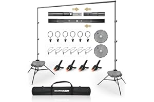 BENOISON Foto Hintergrund Ständer - 2.6x3m Verstellbarer Hintergrundsystem Fotostudio Hintergrund mit 10 Hintergrundklemmen & 2 Wassersack für Fotografie Video Porträt