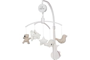 ‎BO BABY'S ONLY Baby's Only - Musik Mobile Baby - Mit gestrickten Figuren - Baby Spieluhr mit Musik - Einfach anzubringen - Mobile Baby mit Musik - Sanfte Farben - Für Jungen und Mädchen - Sand/Wollweiß/Weiß