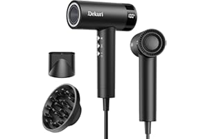 Dekuri Professional Hair Dryer, 110,000 RPM Powerful Brushless Motor, Smooth Frizz-Free Ionic Care, Quiet Lightweight Dryer with Diffuser & Nozzle – Black