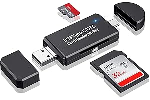 LA BRODÉE SD-Kartenleser, 3 Anschlüsse USB 2.0-Micro SD Card Reader & USBC Kartenlesegerät OTG SD Adapter für SD/SDXC/Micro/SDHC/MMC/RS-MMC/UHS-I Speicherkarte, USB-Kartenleser für SD/Micro SD-Karte